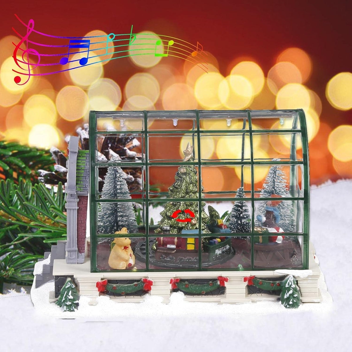 Musical Animated Christmas Village Greenhouse with Rotating Train & LED | innodept12 - product image 5