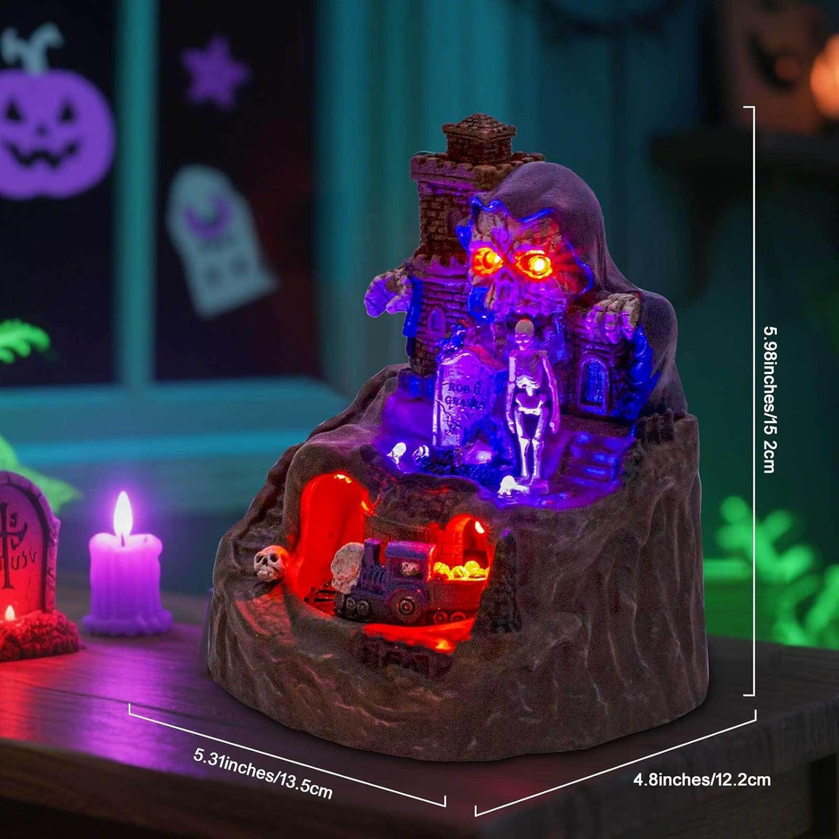 Halloween Village Animated Castle with Rotating Skeleton Train & Spooky Music - product image 6
