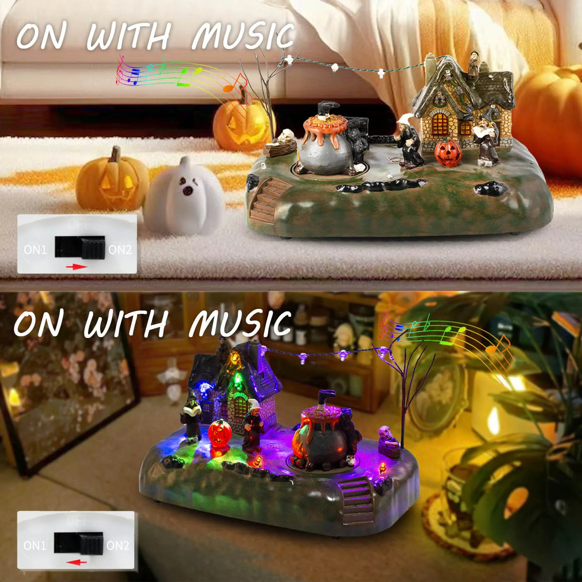 Halloween Village Animated Witch Cauldron & Haunted House With Music - product image 6
