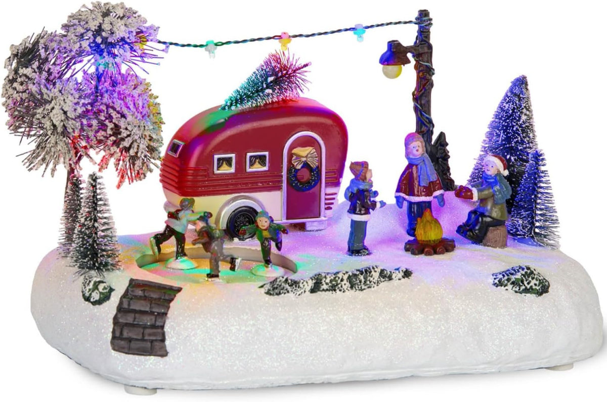 Christmas Village Animated RV Camping Scene with Moving Skaters & LED Campfire, Winter Outdoor Decor | innodept12 - product