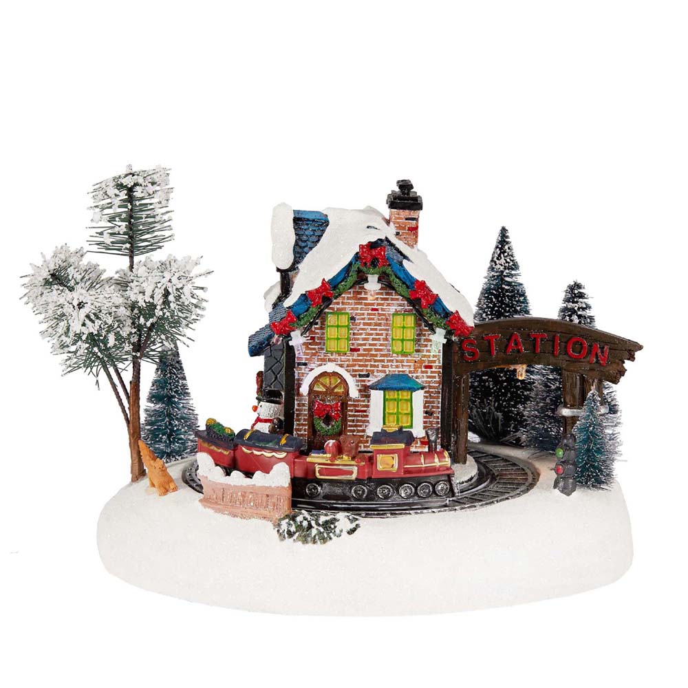 Christmas Lane Animated Snow Village Santa Wonderland House Moving Train LED