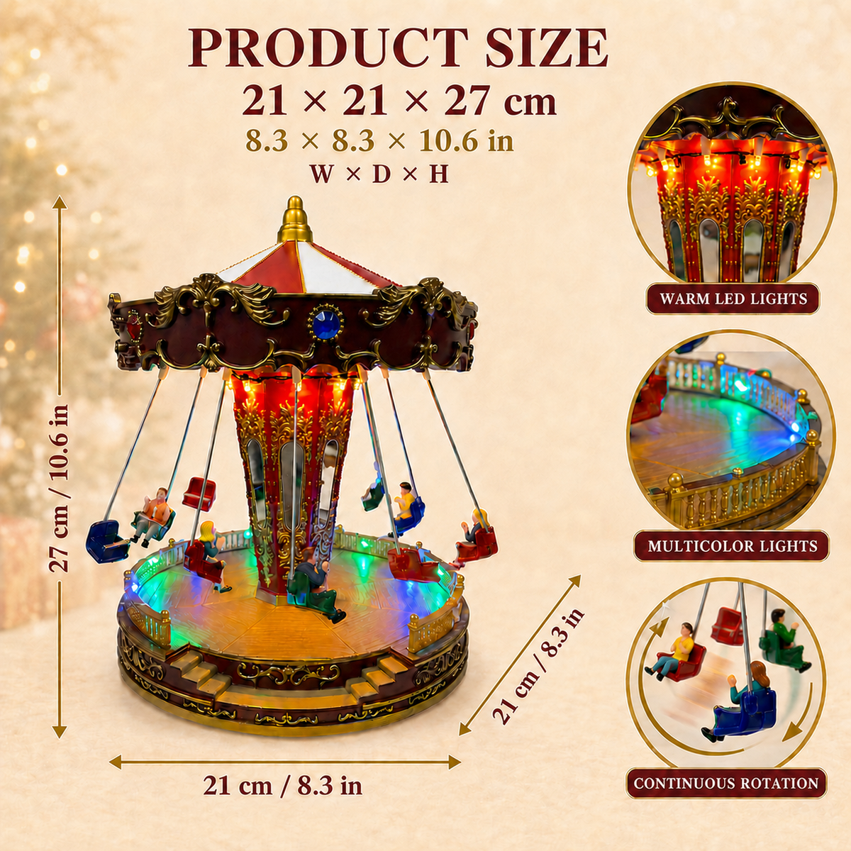 Christmas Village Carousel Lighted Musical Rotating Swing Ride Decoration - product image 4