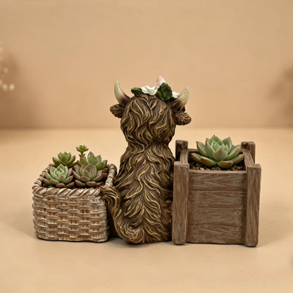 Cute Highland Cow Succulent Planter Resin Flower Pot for Home & Garden Decor - product image 4