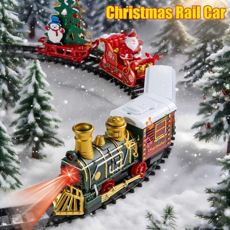 Christmas Train Set with LED Light & Santa Car, Christmas Village Railway Decoration