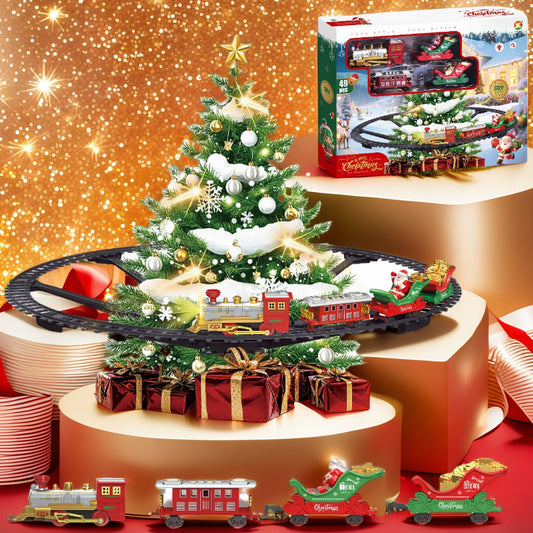 Hanging Christmas Tree Train Set with LED Lights, Electric Railway Christmas Ornament Decoration