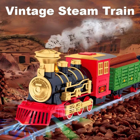 Vintage Christmas Train Set, Electric Steam Locomotive with Tracks & Station Scene