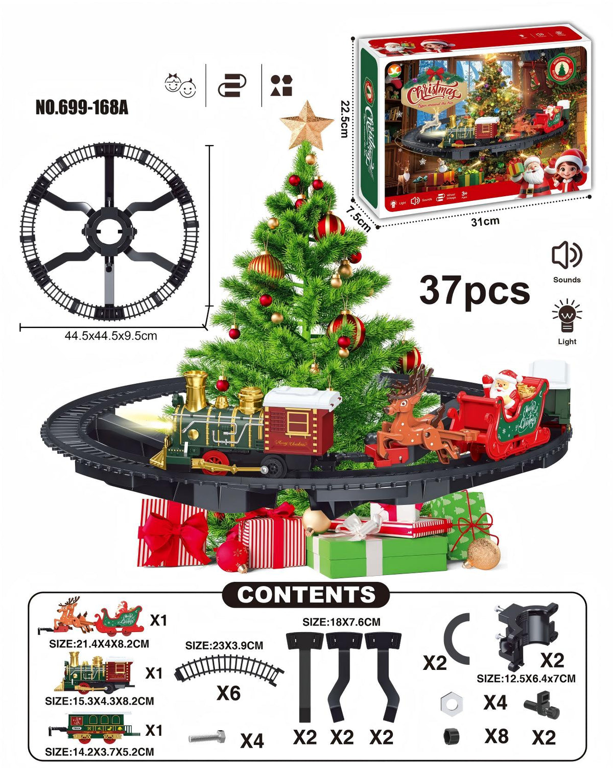 Hanging Christmas Tree Train Set with LED Lights, Electric Railway Christmas Ornament Decoration - product image 8