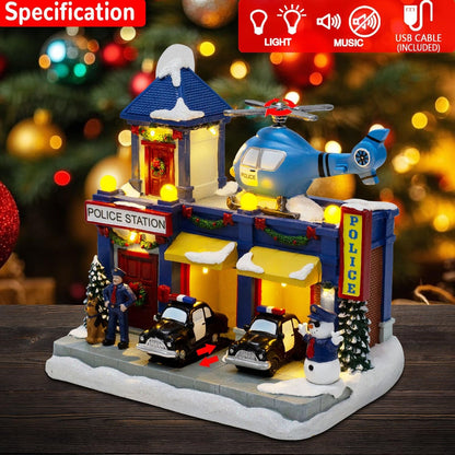 Christmas Village Musical Police Station with Rotating Helicopter & LED Lights - product image 5