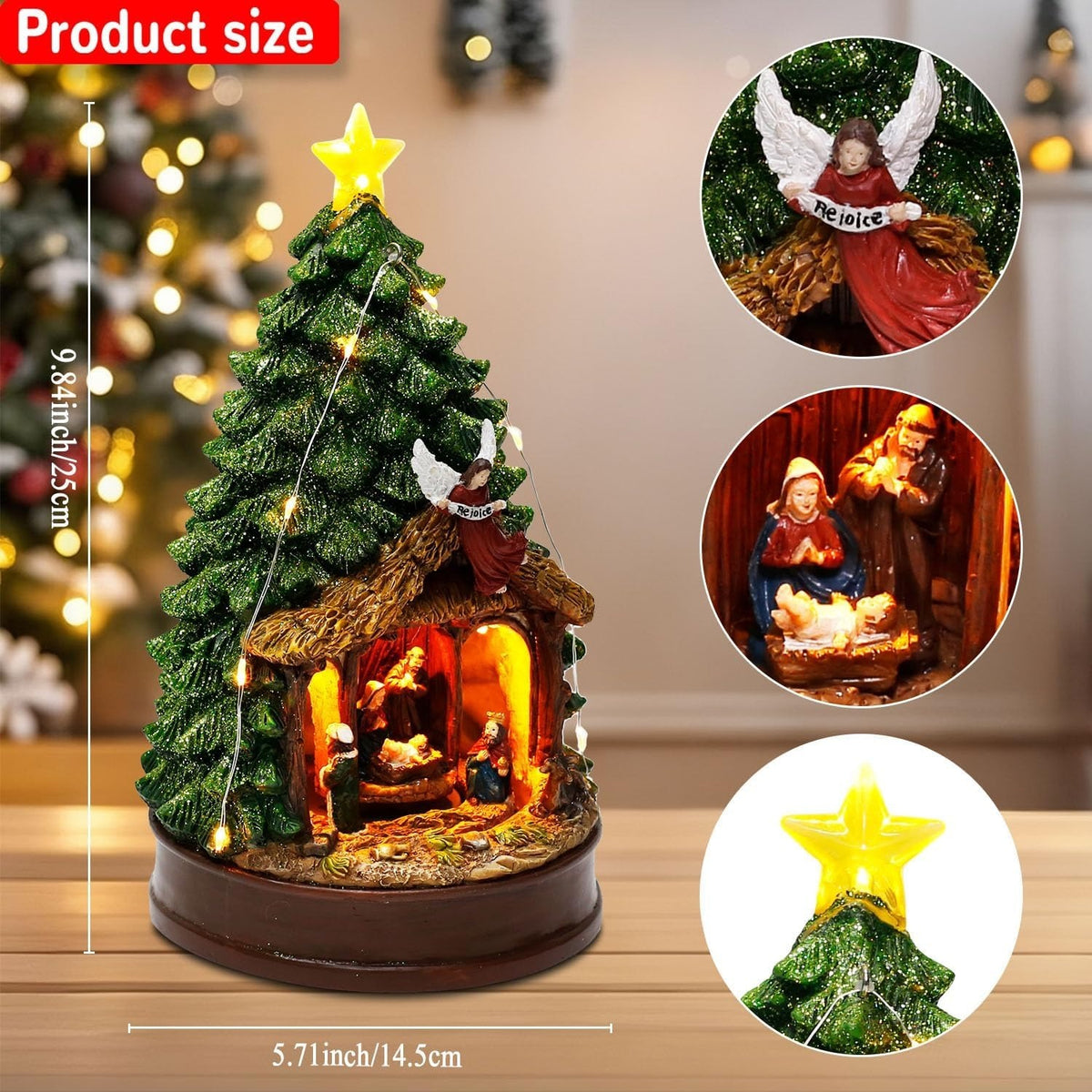 Christmas Tree LED Lighted Nativity Scene Tabletop Centerpiece with Angel & Star Topper - product image 3