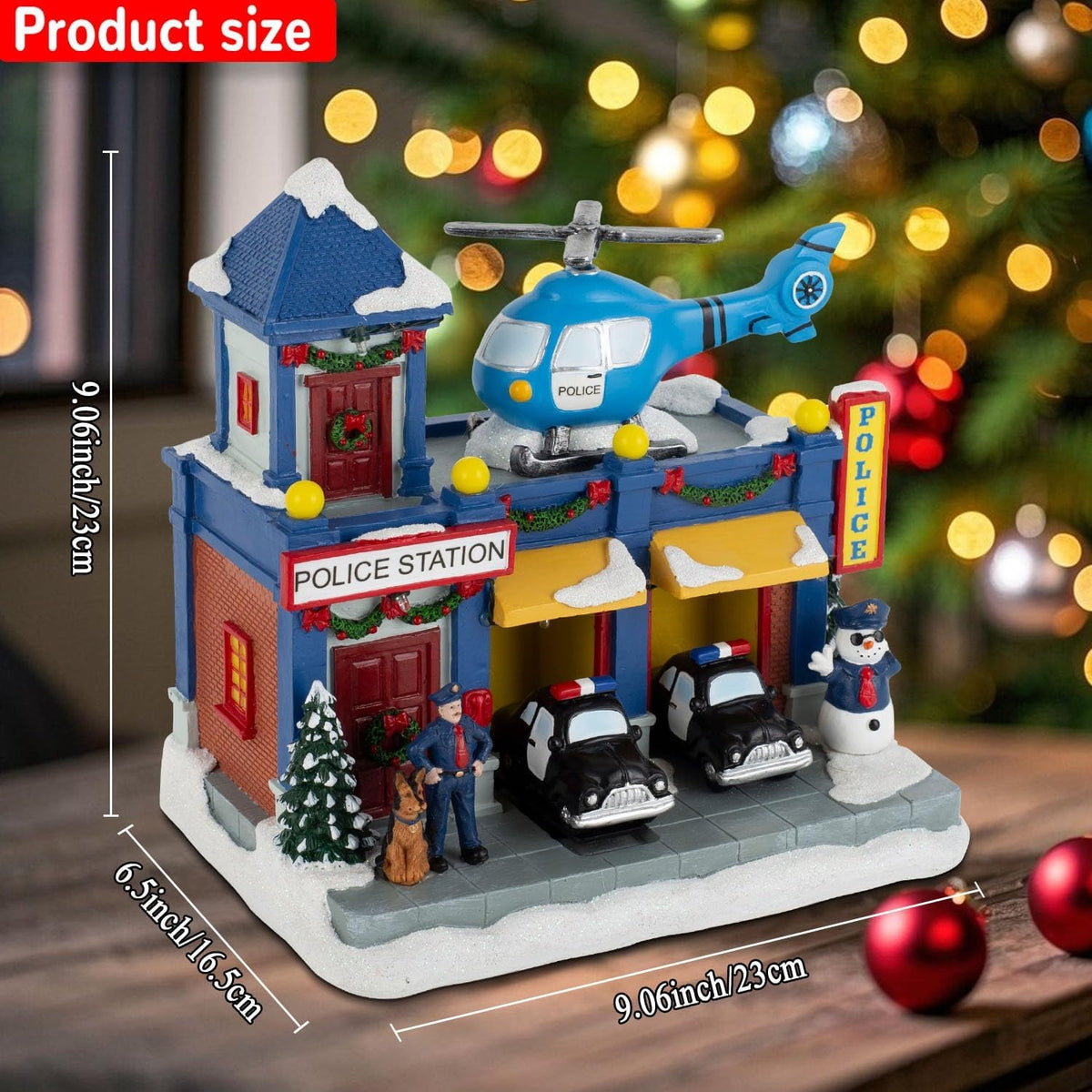 Christmas Village Musical Police Station with Rotating Helicopter & LED Lights - product image 4
