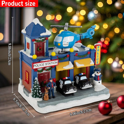 Christmas Village Musical Police Station with Rotating Helicopter & LED Lights - product image 4