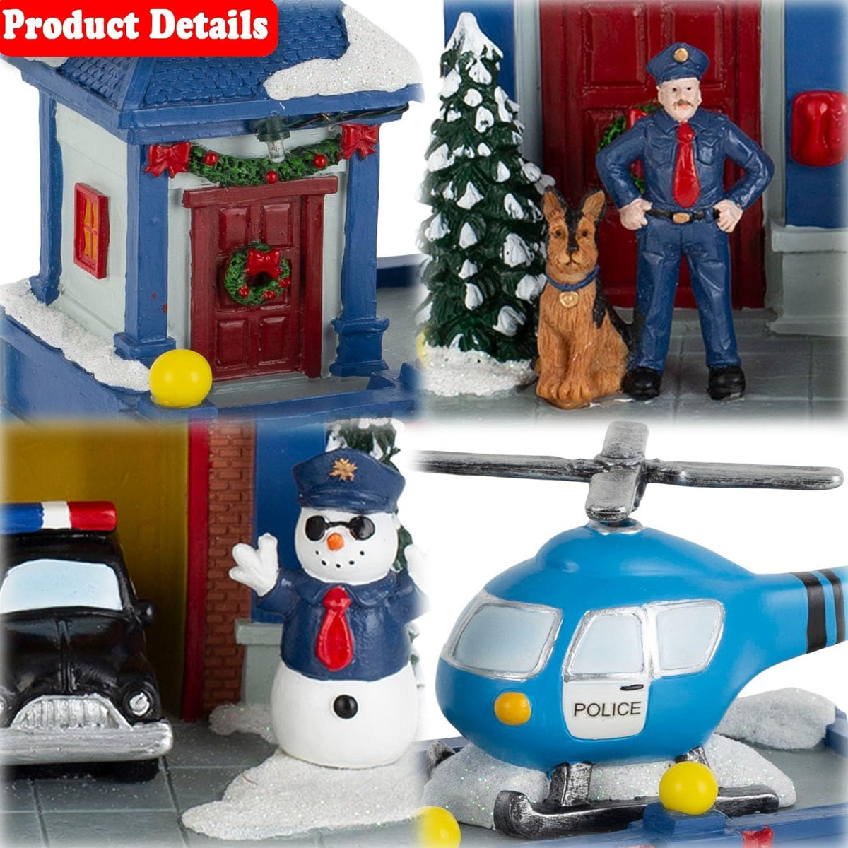 Christmas Village Musical Police Station with Rotating Helicopter & LED Lights - product image 3