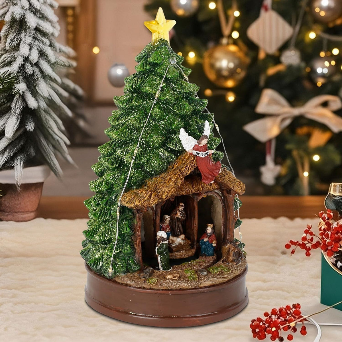 Christmas Tree LED Lighted Nativity Scene Tabletop Centerpiece with Angel & Star Topper - product image 5