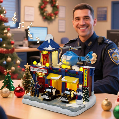 Christmas Village Musical Police Station with Rotating Helicopter & LED Lights - product image 6