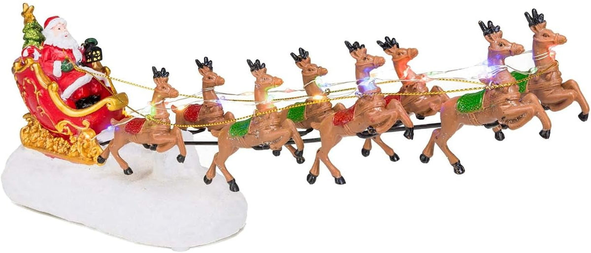Christmas 14" Lighted Santa Sleigh with 8 Flying Reindeer & RGB LEDs - product image 2