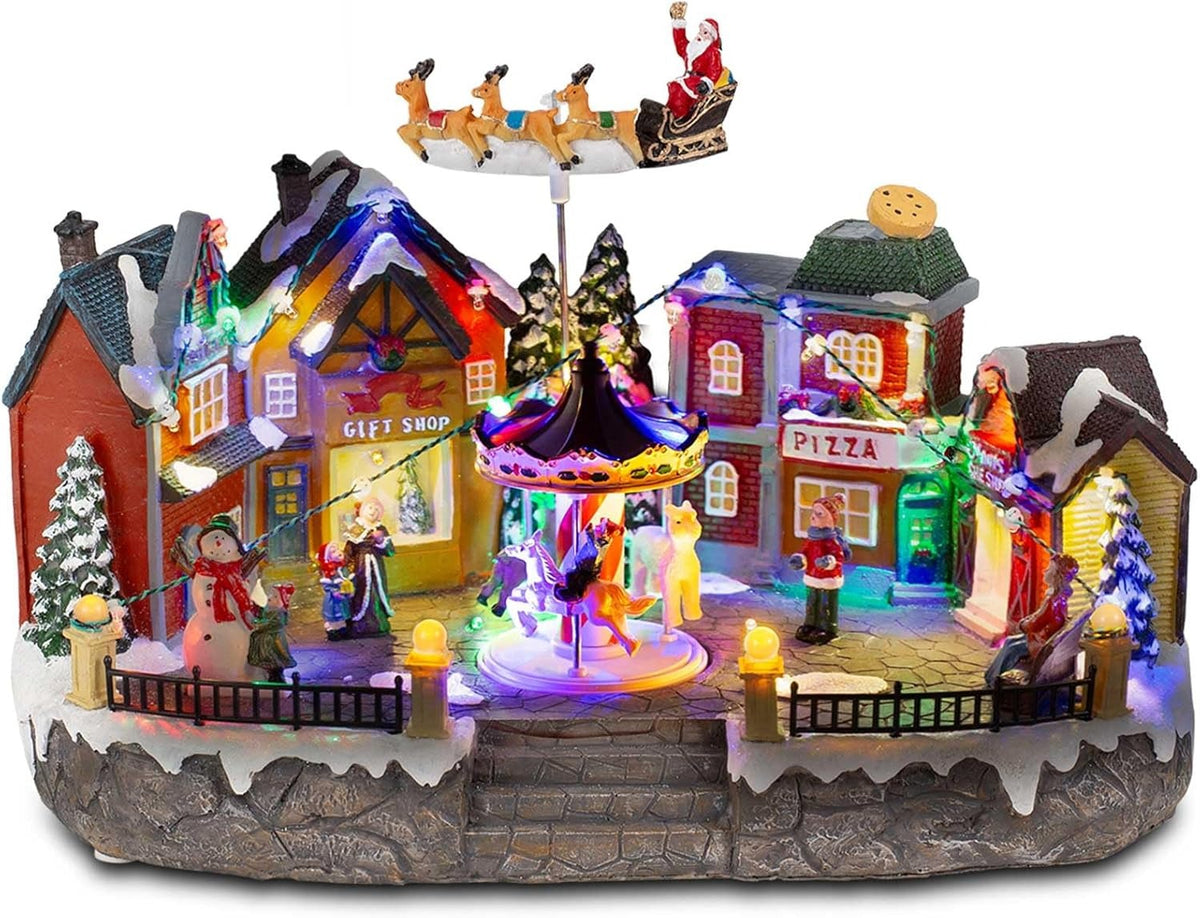 Christmas Village Musical Town Square with Rotating Carousel & Santa Sleigh - product image 2