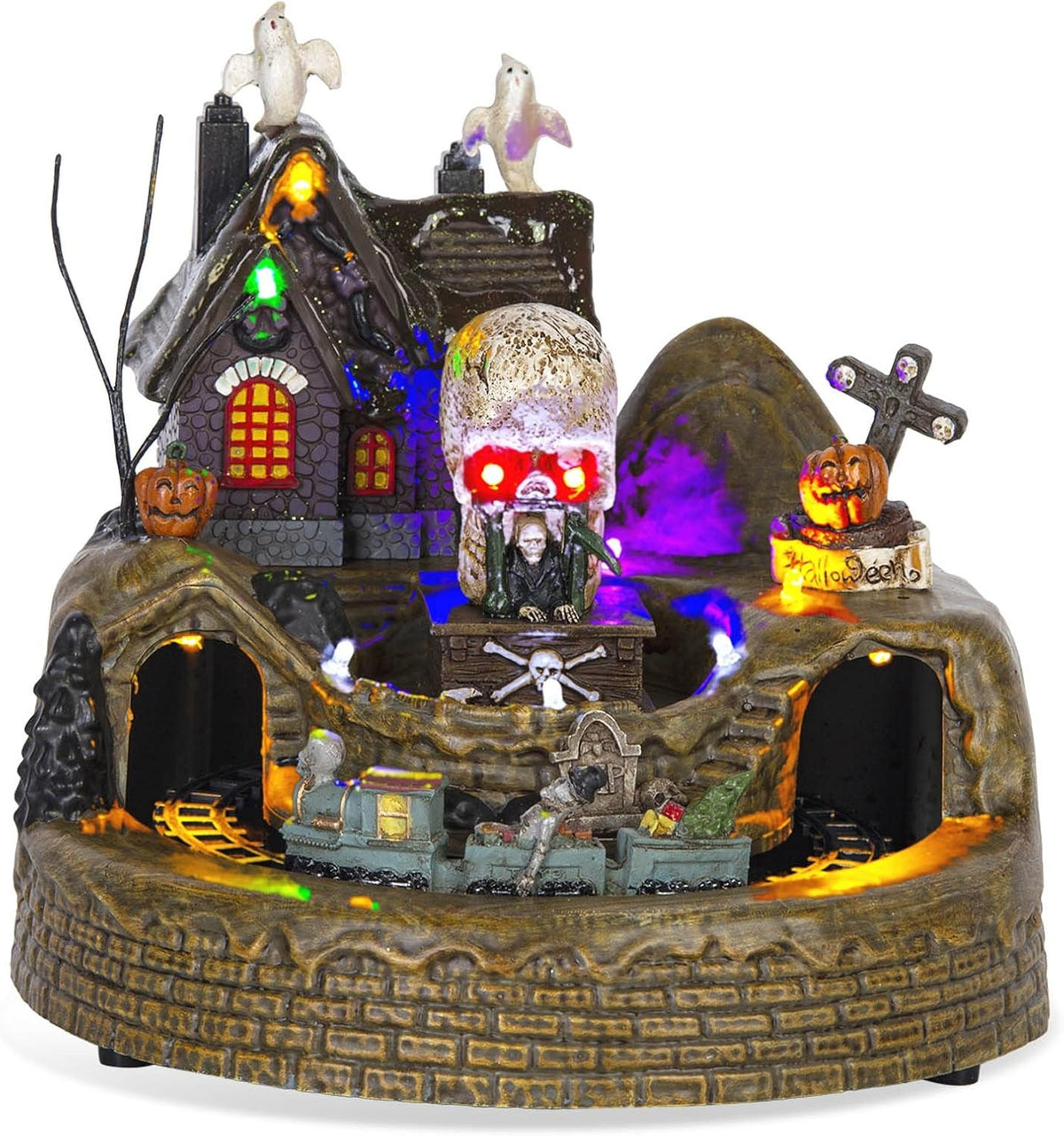 Halloween Spooky Village Animated Castle with Rotating Skeleton Train & LED Lights - product image 2