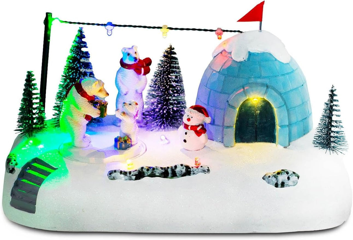 Christmas Village Animated Polar Bear Igloo with LED Light String ＆ Music - product image 2