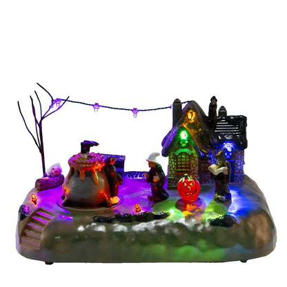Halloween Village Animated Witch Cauldron & Haunted House With Music - product image 2