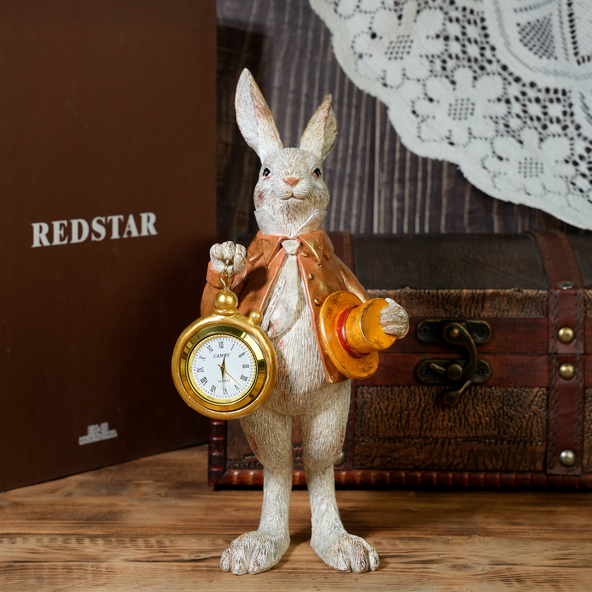 White Rabbit Pocket Watch Figurine Resin Statue for Home Decor - product image 2