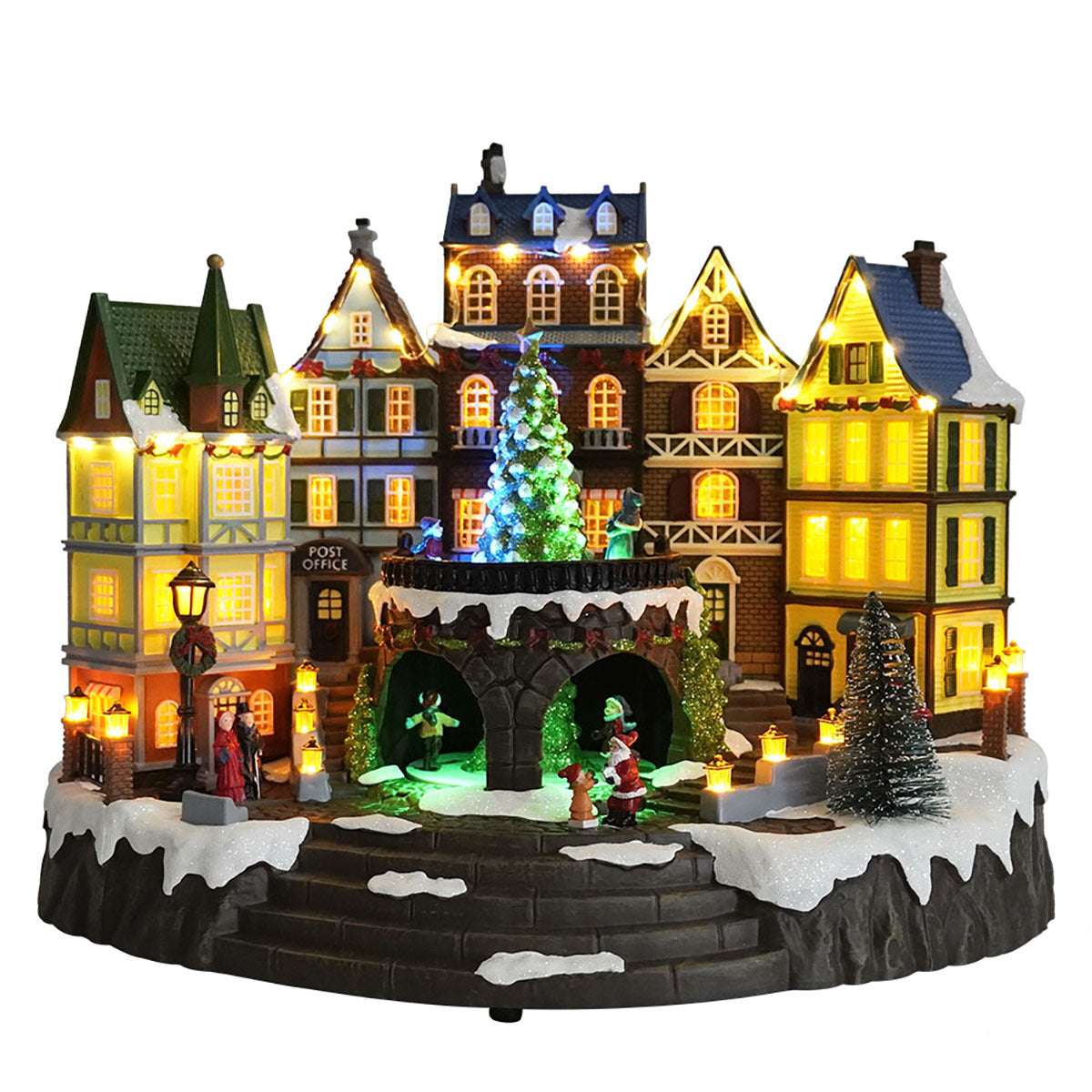Christmas Village Musical Holiday Town Scene With Moving Tree ＆ Children