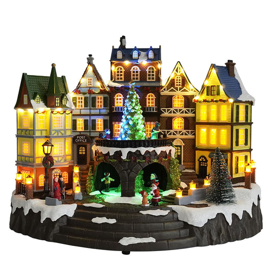 Christmas Village Musical Holiday Town Scene With Moving Tree ＆ Children