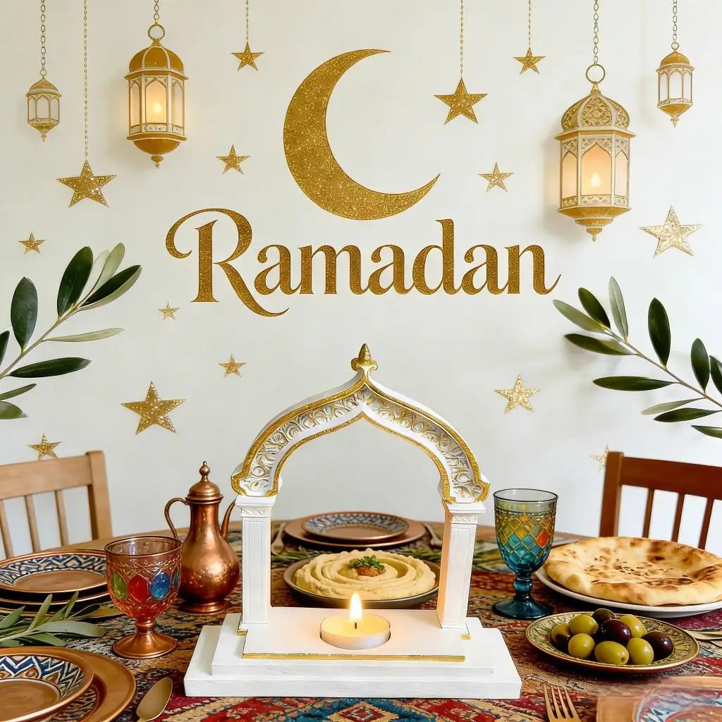 Ramadan Decoration Arch Candle Holder Islamic Style White & Gold Tealight Stand for Home Table Eid Mubarak Festival