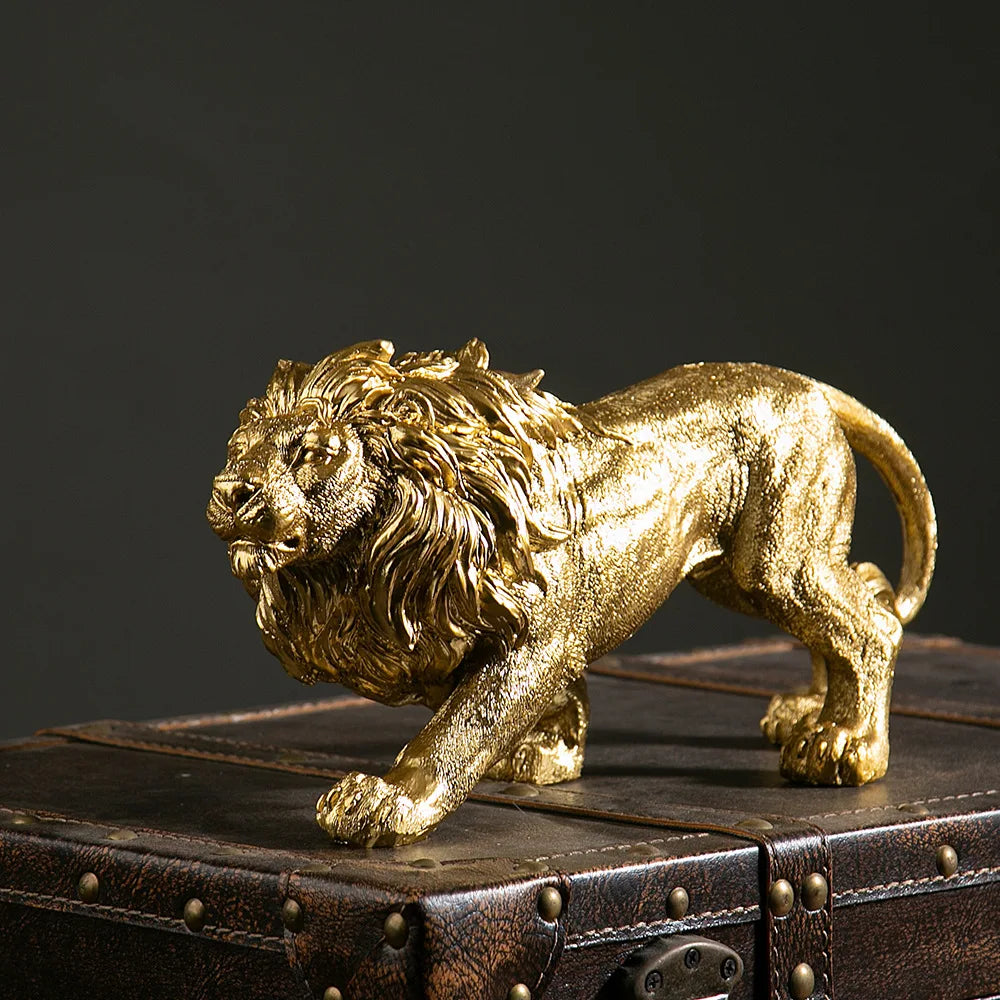 Luxury Golden Lion Statue Figurine – Modern Home & Office Decorative Sculpture