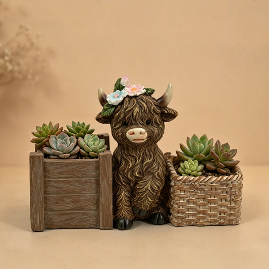 Cute Highland Cow Succulent Planter Resin Flower Pot for Home & Garden Decor