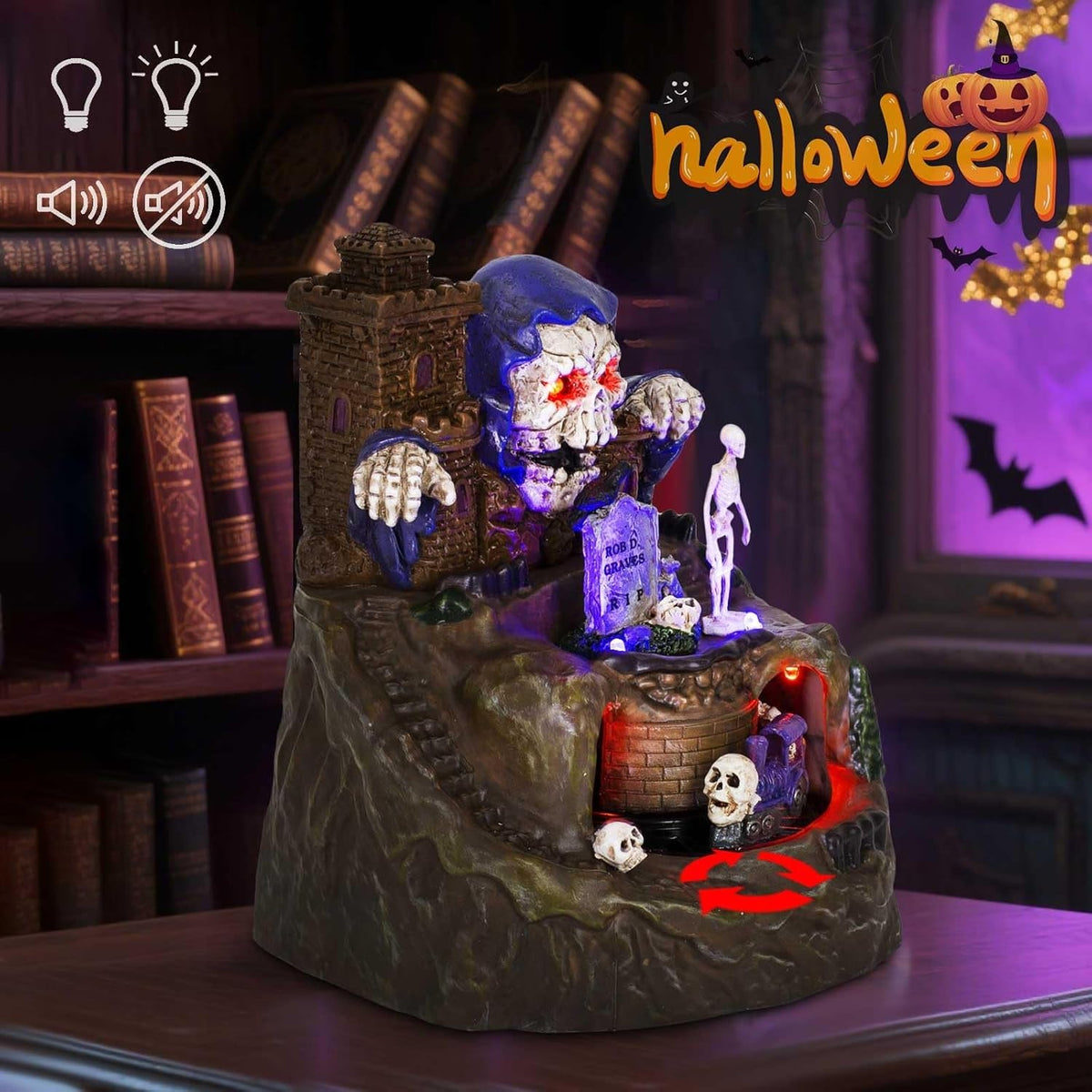 Halloween Village Animated Castle with Rotating Skeleton Train & Spooky Music - product image 3