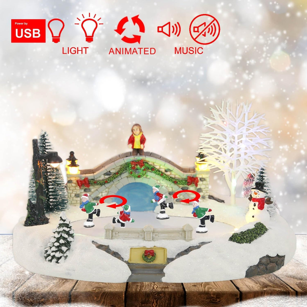 Christmas Village Animated Ice Skating Rink with LED Lights ＆ Music - product image 3