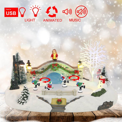 Christmas Village Animated Ice Skating Rink with LED Lights ＆ Music - product image 3