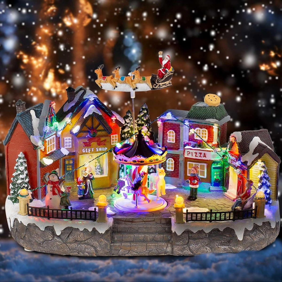 Christmas Village Musical Town Square with Rotating Carousel & Santa Sleigh - product image 3
