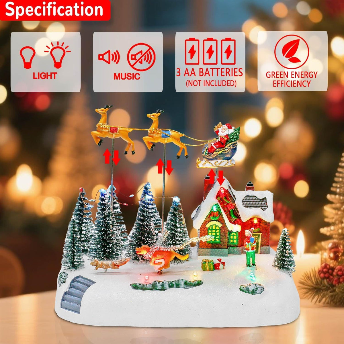 Animated Christmas Village with Flying Santa & Running Animals | innodept12 - product image 4