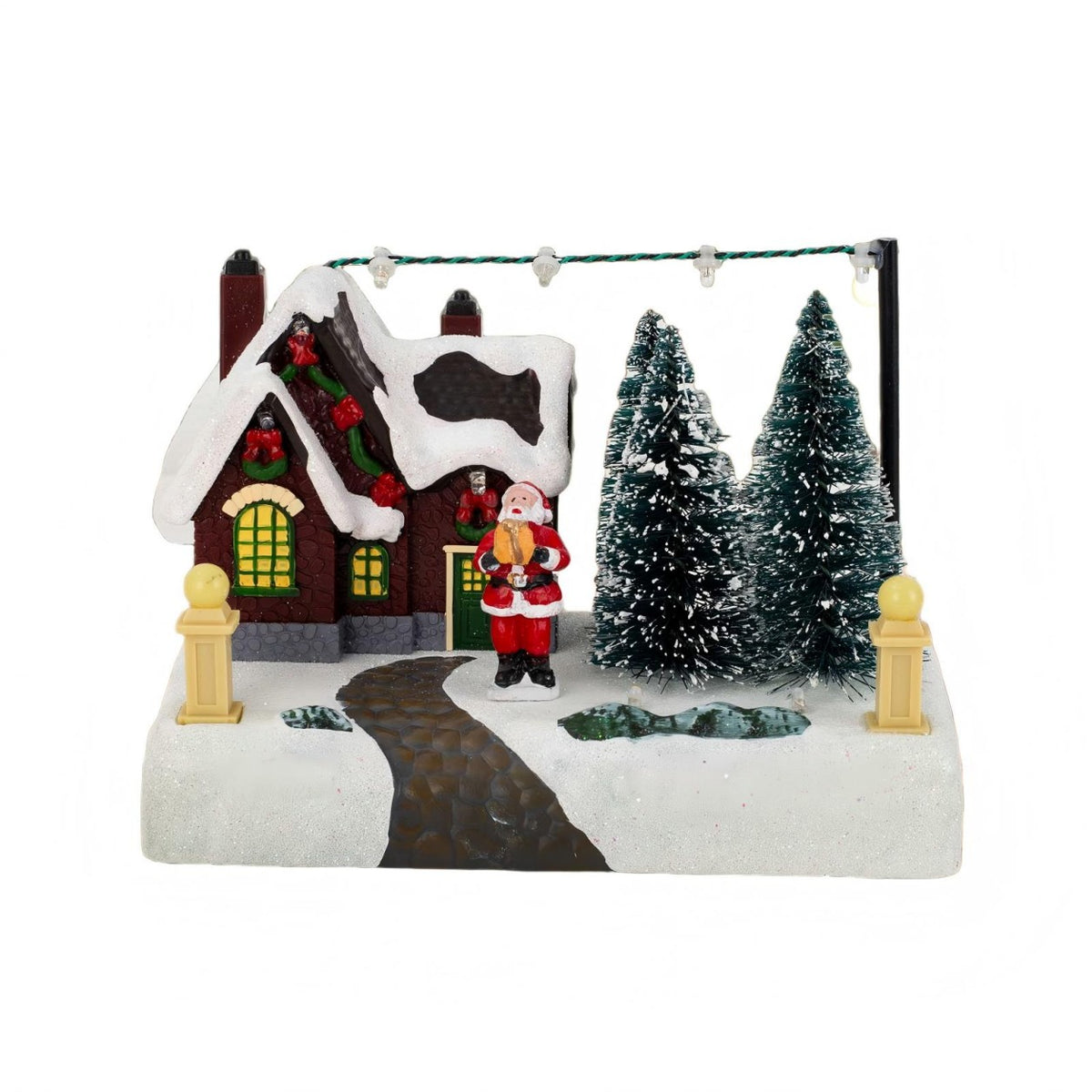 Christmas Village House with Lights, Santa & Trees, 6.7-Inch Resin Tabletop Decor