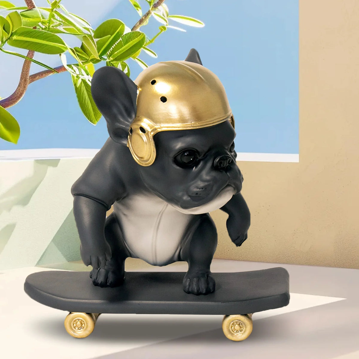 French Bulldog Athlete Figurine Set – Resin Basketball & Skateboard Dog Decor