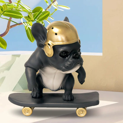 French Bulldog Athlete Figurine Set – Resin Basketball & Skateboard Dog Decor