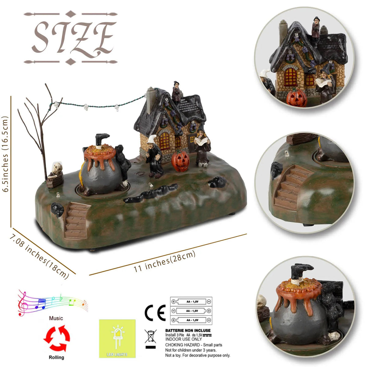 Halloween Village Animated Witch Cauldron & Haunted House With Music - product image 4