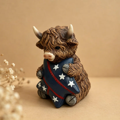Highland Cow Resin Figurine with Patriotic Star for Home & Garden - product image 4