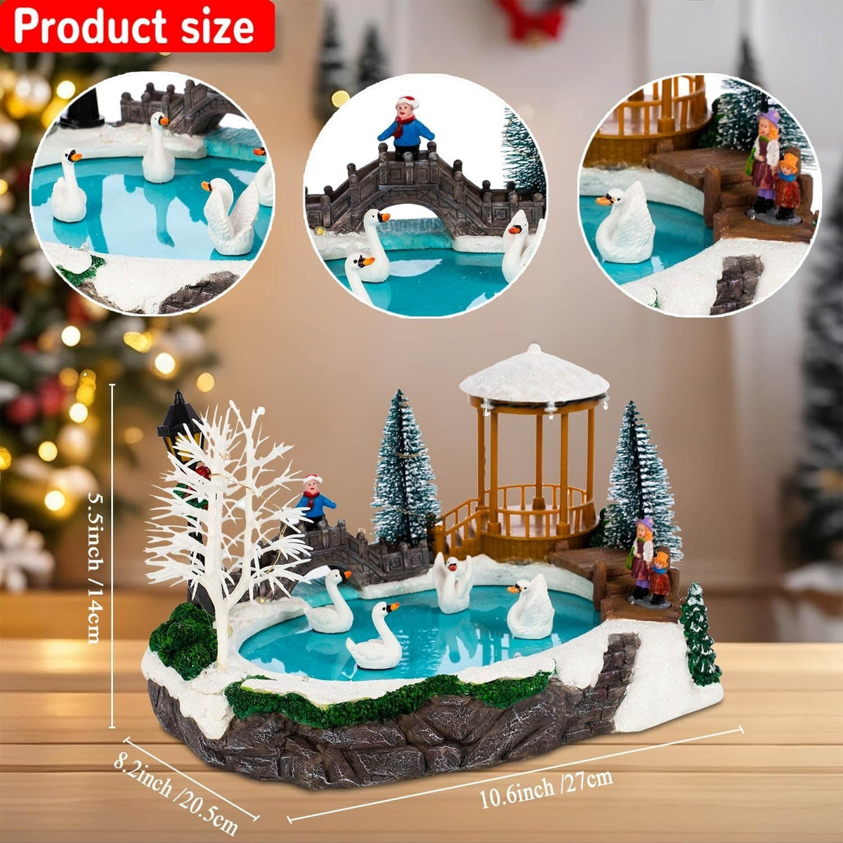 Christmas Village Musical Pond with Moving Swans & LED Lights - product image 4