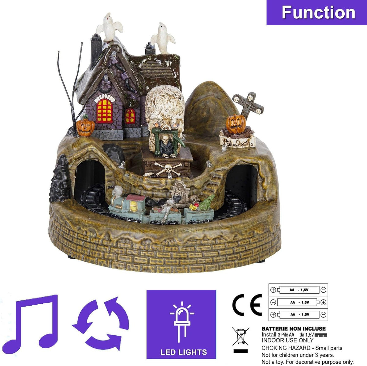 Halloween Spooky Village Animated Castle with Rotating Skeleton Train & LED Lights - product image 3