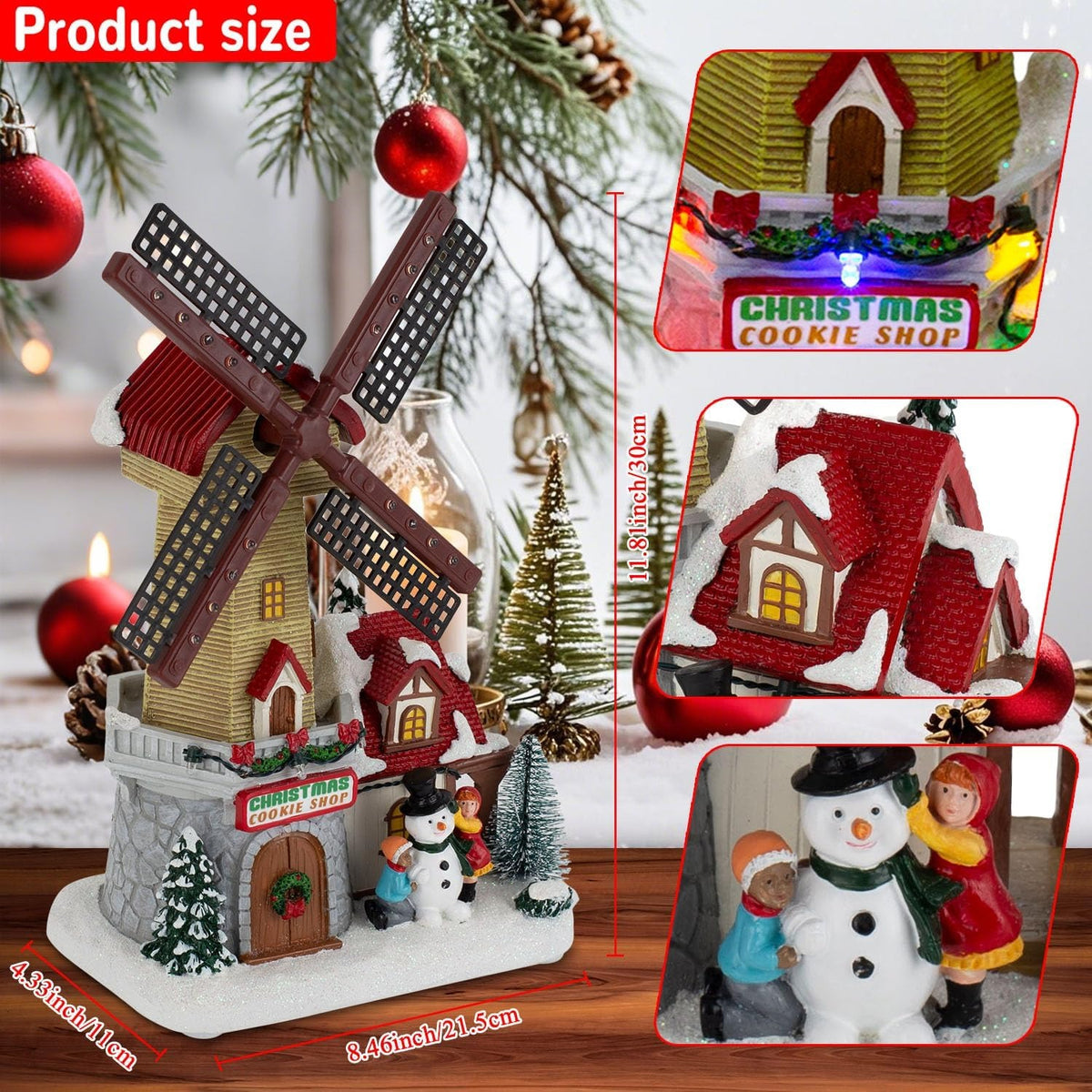 Christmas Village Animated Windmill Cookie Shop with Rotating Sails - product image 3