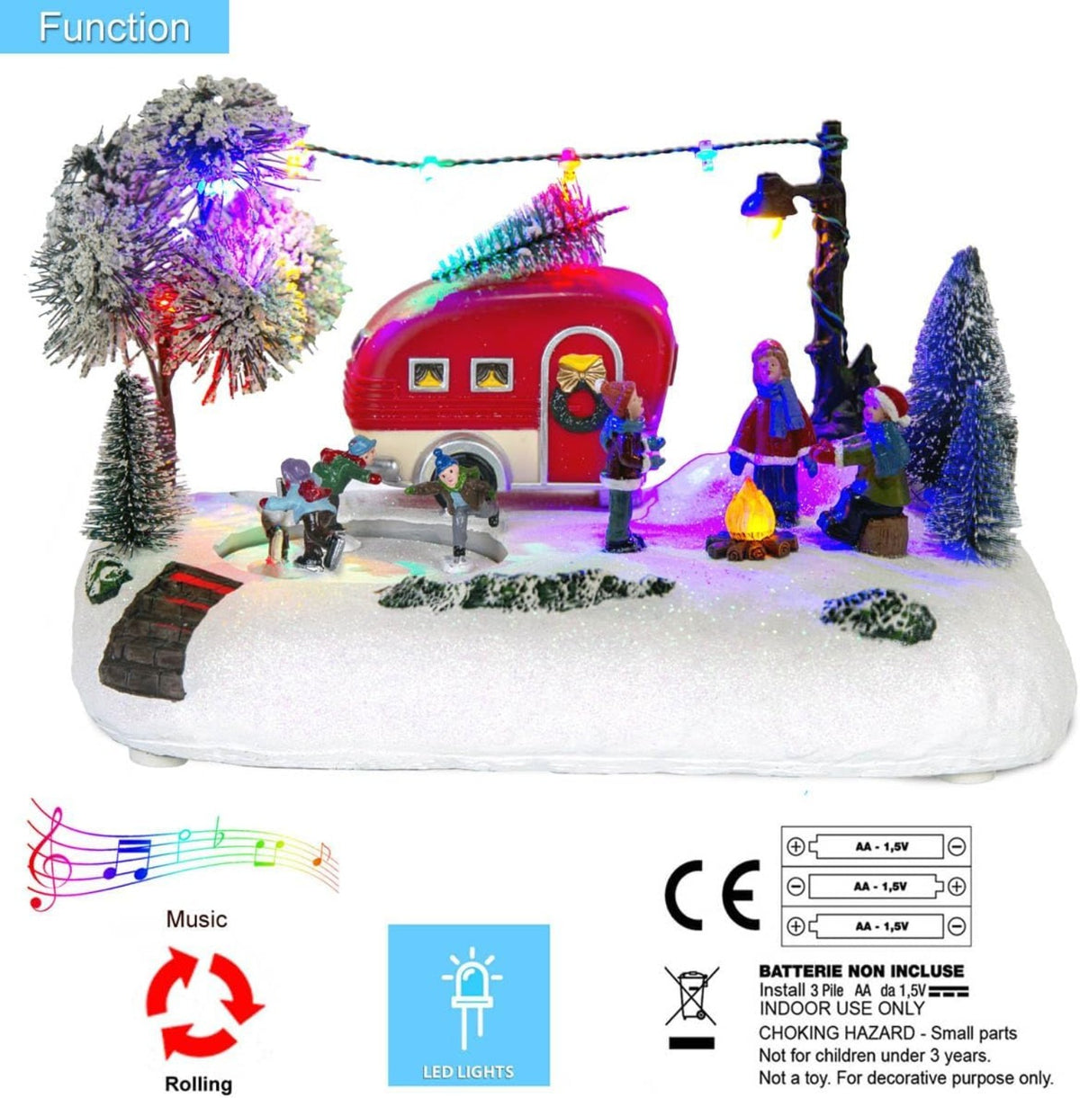 Christmas Village Animated RV Camping Scene with Moving Skaters & LED Campfire, Winter Outdoor Decor | innodept12 - product