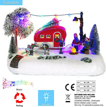 Christmas Village Animated RV Camping Scene with Moving Skaters & LED Campfire, Winter Outdoor Decor | innodept12 - product