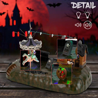 Halloween Village Animated Carousel With LED Witch Cottage, Spooky Carnival - product image 4
