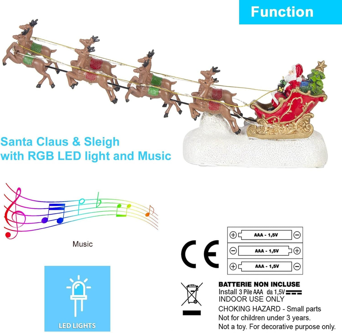 Christmas 14" Lighted Santa Sleigh with 8 Flying Reindeer & RGB LEDs - product image 5