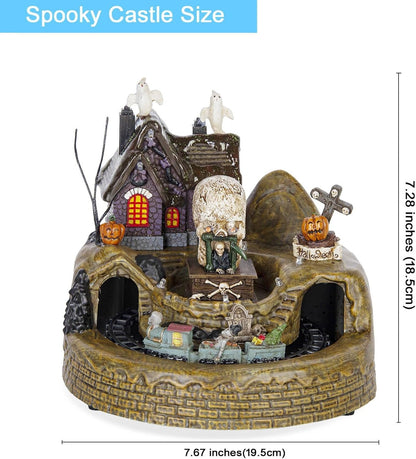 Halloween Spooky Village Animated Castle with Rotating Skeleton Train & LED Lights - product image 4