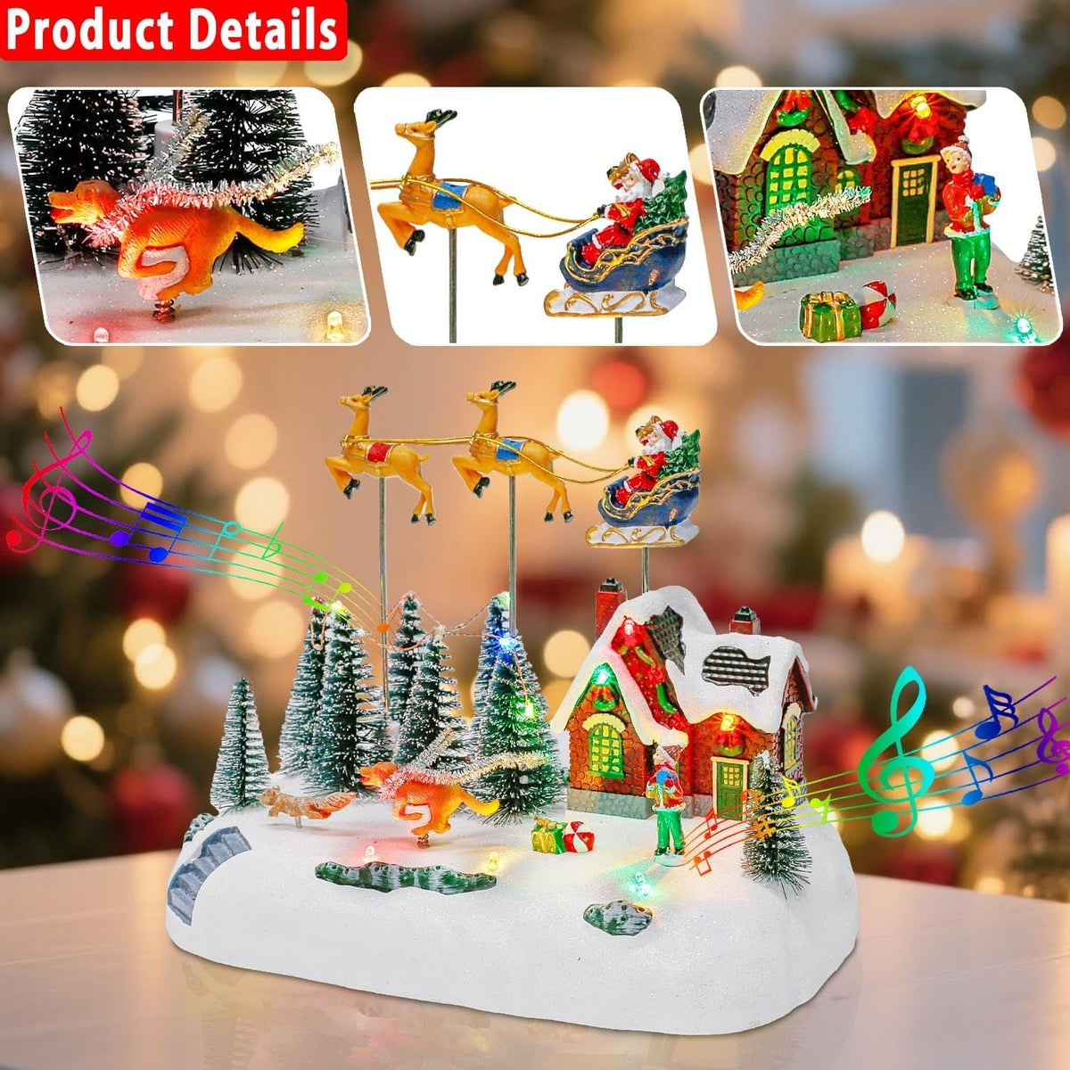 Animated Christmas Village with Flying Santa & Running Animals | innodept12 - product image 5
