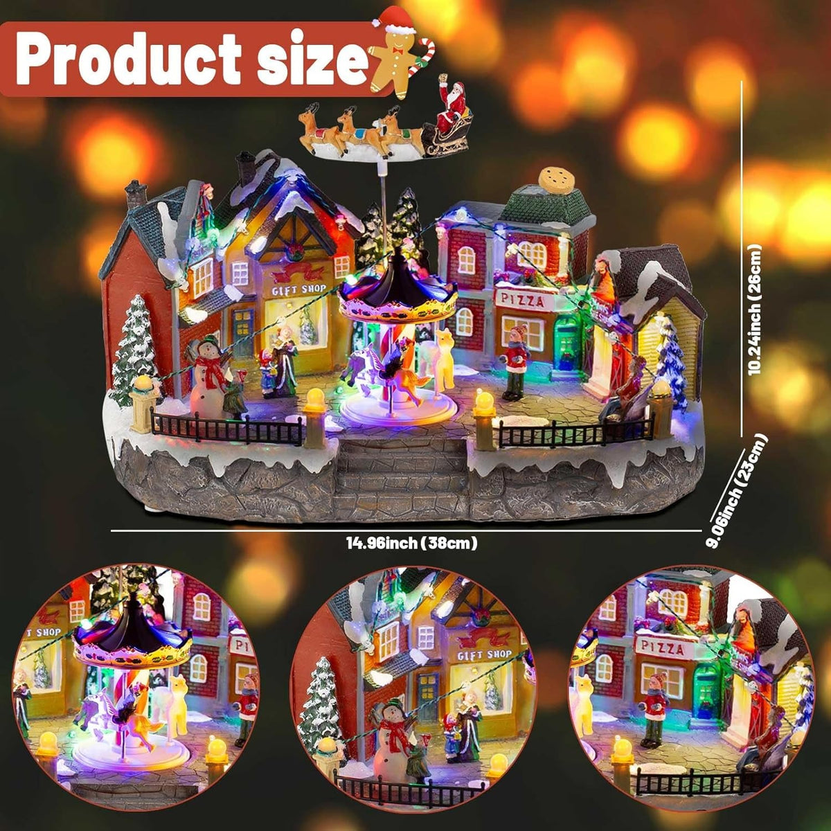 Christmas Village Musical Town Square with Rotating Carousel & Santa Sleigh - product image 5