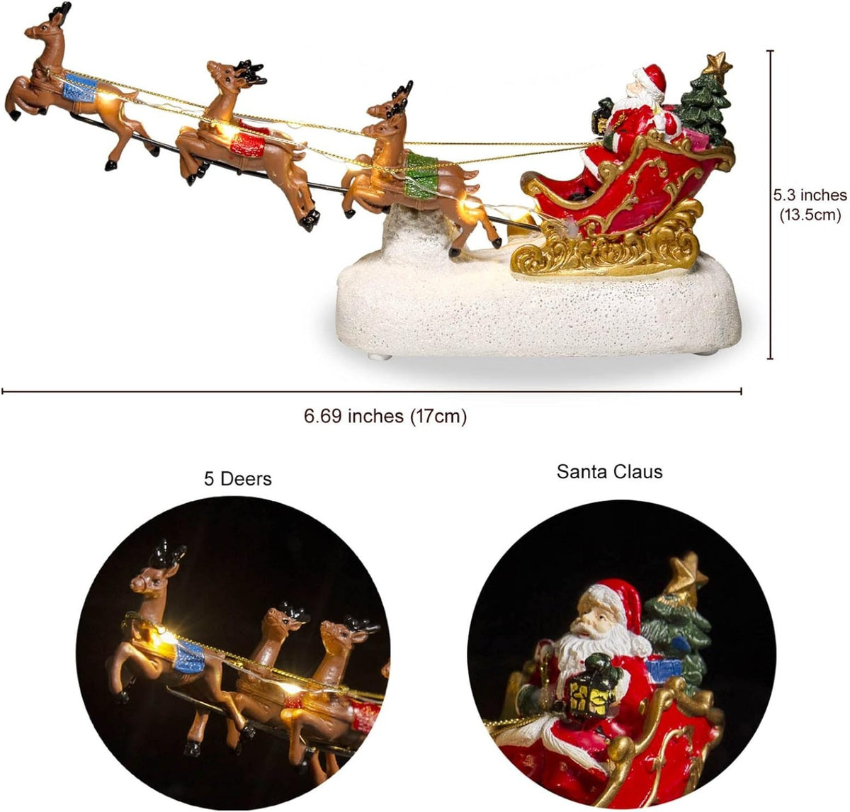 Christmas Lighted Santa Claus Sleigh with 5 Reindeers Flying - product image 3